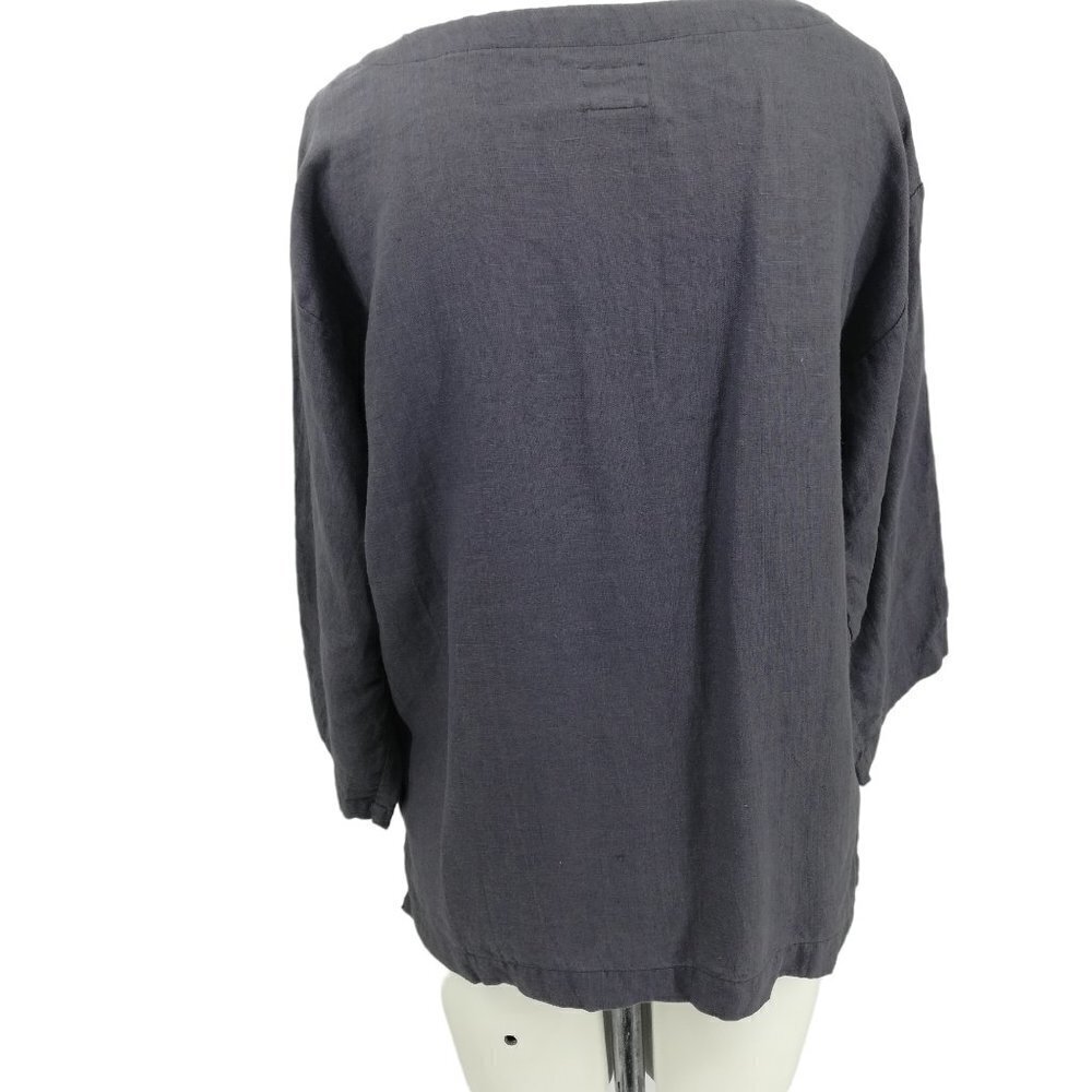 Vikolino Gray Linen Lagonlook Pullover Blouse Size S Oversized 3/4 Sleeve Bella - Picture 8 of 11